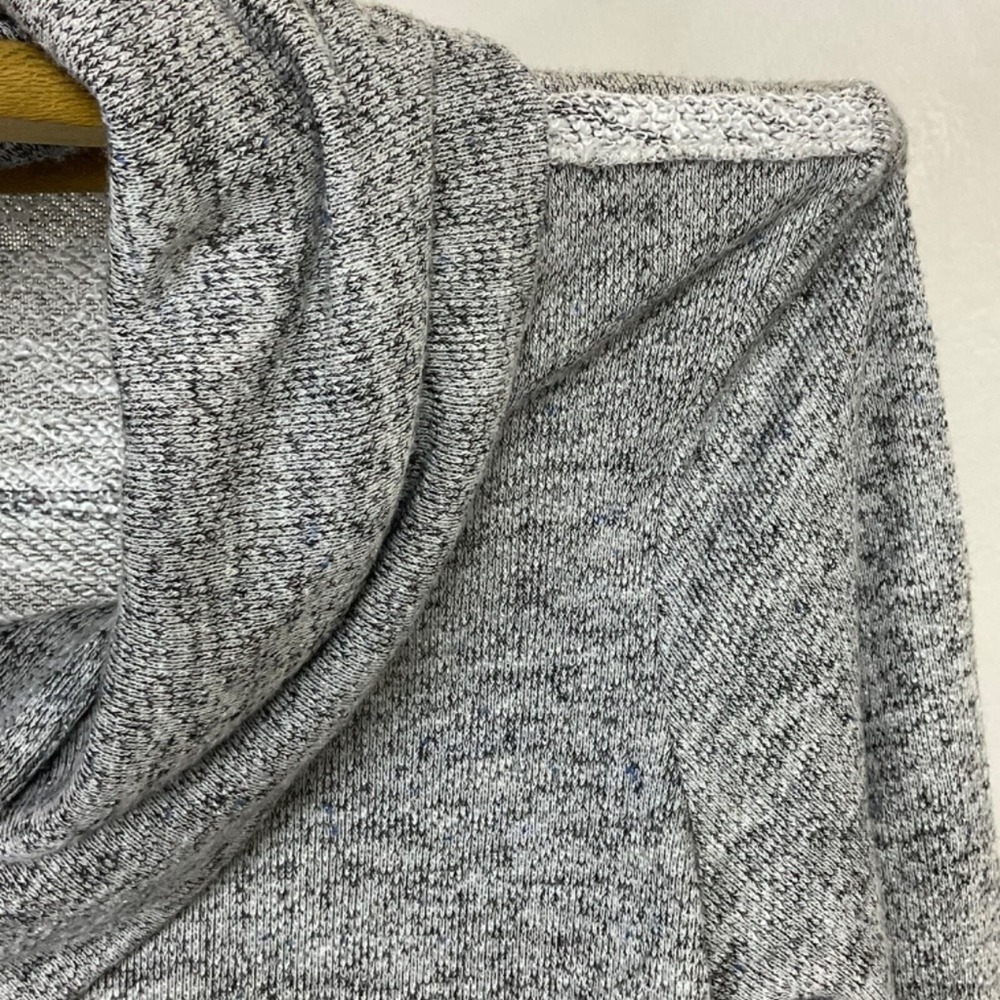 Womens Heather Grey Marled Knit Cowl Neck Tunic Dress Roll Tab Sleeve Pockets - Picture 4 of 6